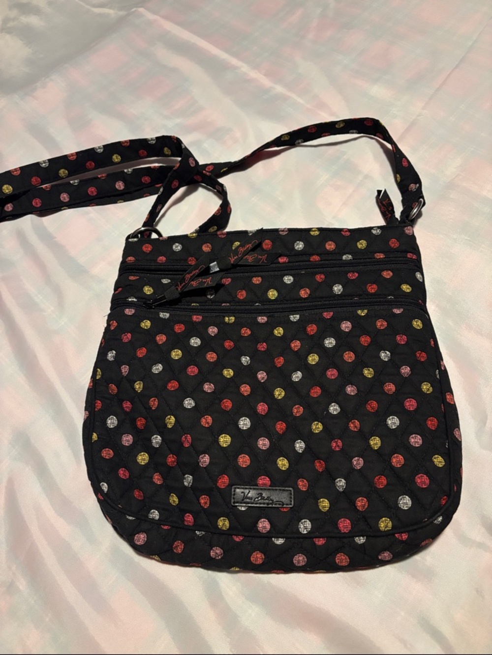Vera Bradley Black Quilted Crossbody with Multicolor Polka Dots